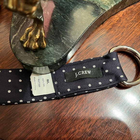 Vintage J Crew Navy with White Polka Dot Silk D Ring Belt - Picture 4 of 4